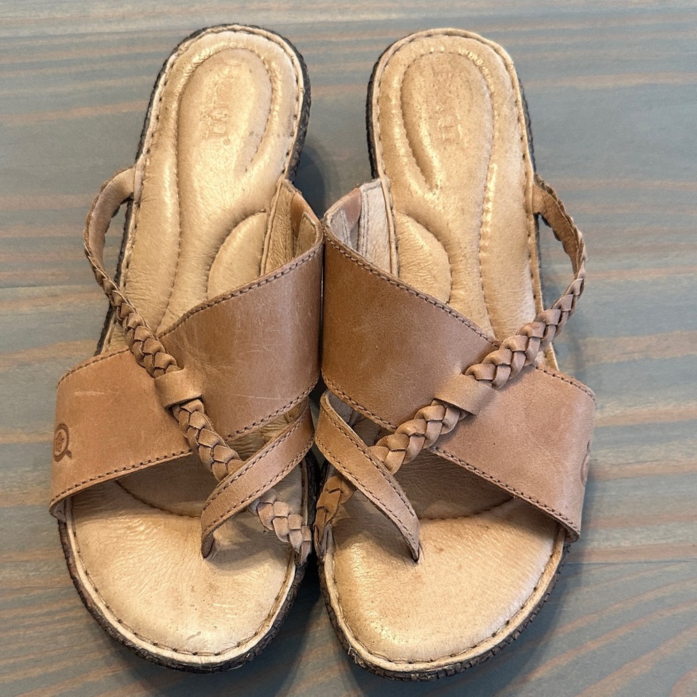 Born Tan Braided Leather Sandals